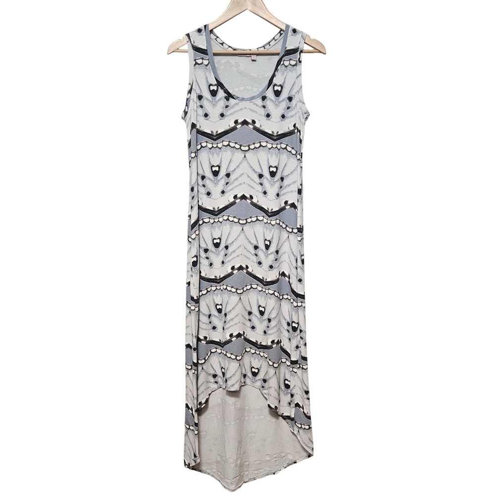 Fresh Produce Dress Womens M Maxi Sleeveless Gray White Tie Dye High Low Hem USA